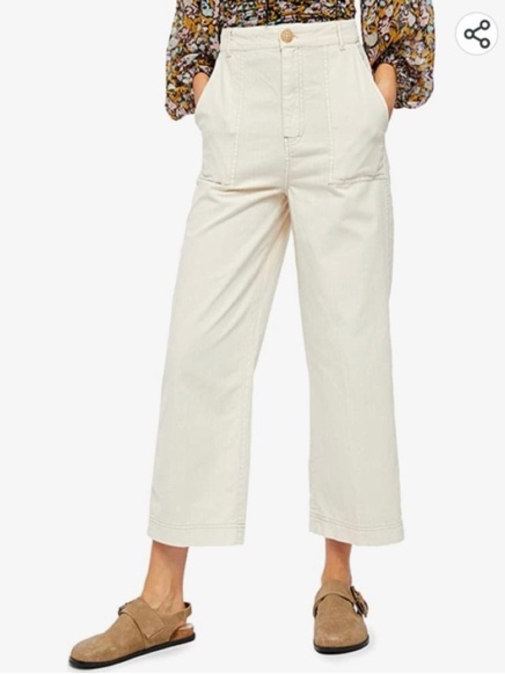 Free People Sunday Skies Cream Wide Leg Cropped Jeans